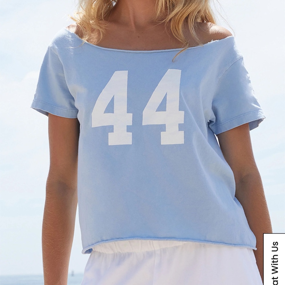 John Galt Sky Blue Robyn 44 Short Sleeve Off-The-Shoulder Top